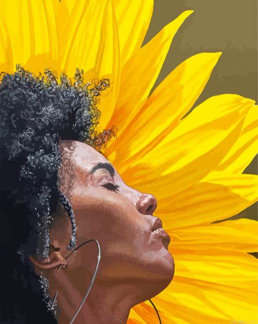 Black Woman With Sunflower Paint By Numbers.png