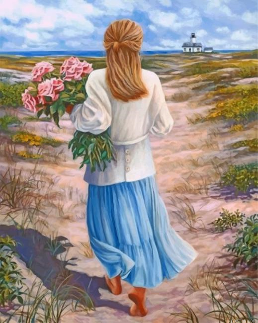 Blond Woman Holding Flowers Paint By Number.png
