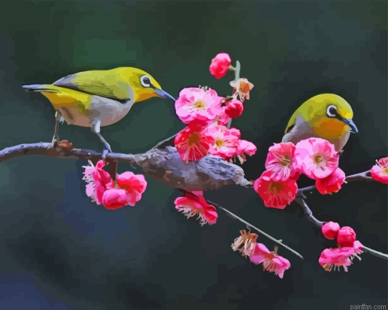 Blossom And Yellow Birds Paint By Numbers.png