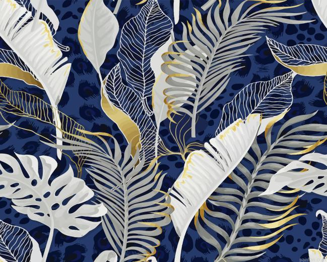 Blue And Gold Leaves Paint By Numbers.png