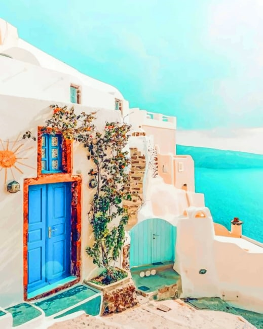 Blue And White House Santorini New Paint By Numbers.png
