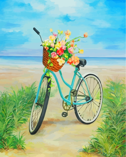 Blue Bike And Flowers Paint By Number.png