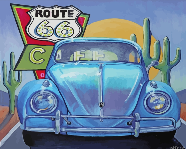 Blue Car On Route 66 Paint By Number.png