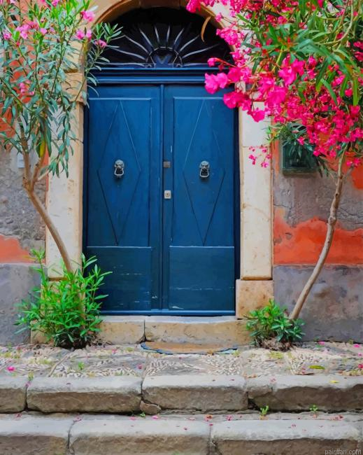 Blue Door And Pink Flowers New Paint By Numbers.png