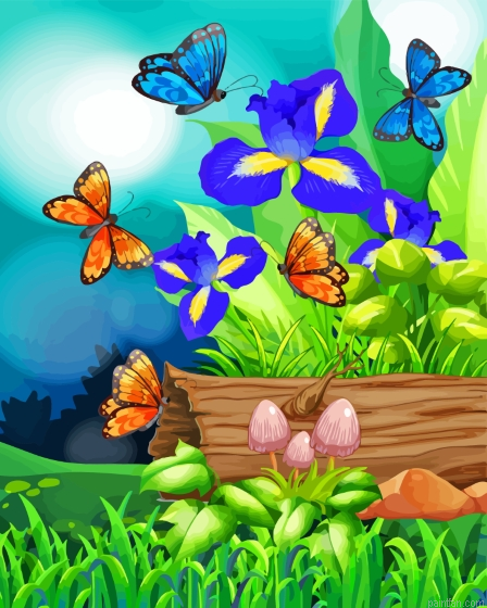 Blue Irises With Butterflies Paint By Numbers.png