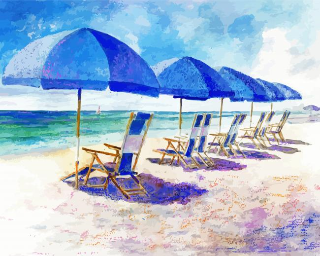 Blue Parasols On The Beach Paint By Numbers.png
