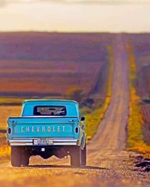 Blue Truck On A Road Cars Paint By Numbers.png
