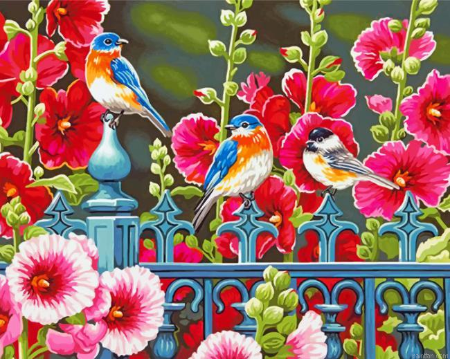 Bluebirds Garden Flowers Paint By Number.png