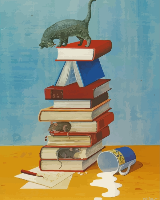 Books With Mice And Cat Paint By Number.png