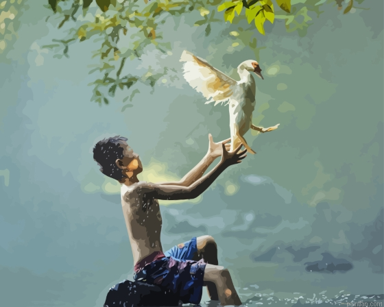 Boy And Bird River Paint By Numbers.png