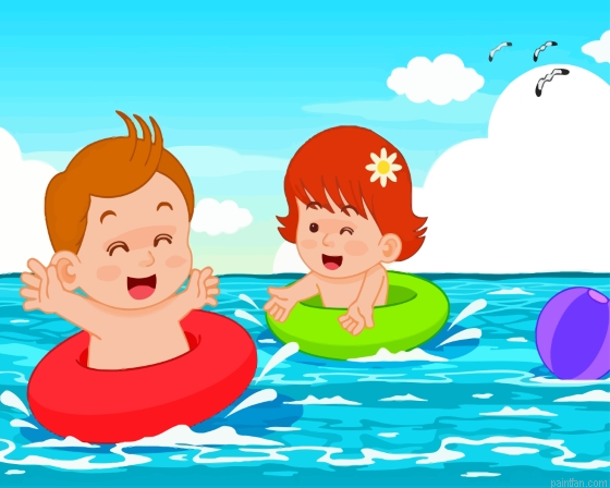 Boy And Girl Swimming In Sea Paint By Numbers.png