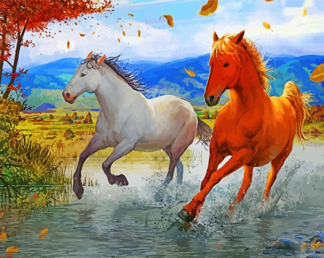 Brown And White Horses Paint By Number.png