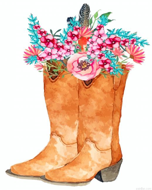 Brown Boot And Flowers Paint By Number.png