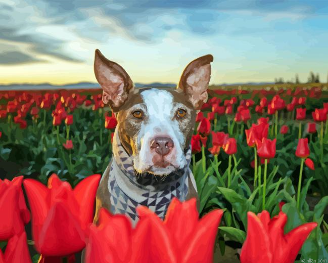 Brown Dog In Tulips Paint By Numbers.png