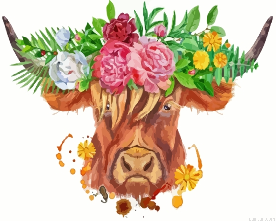 Bull With Flowers On Head Paint By Numbers.png