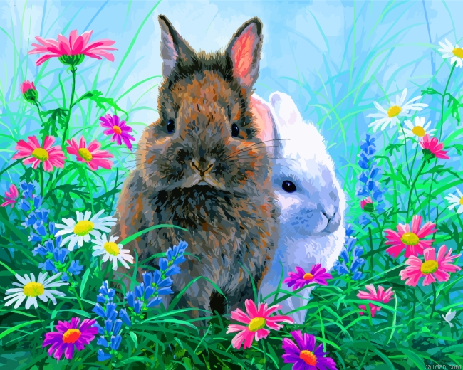 Bunny Rabbits In Garden Paint By Number.png