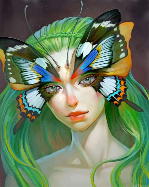 Butterfly Green Girl Paint By Number.png