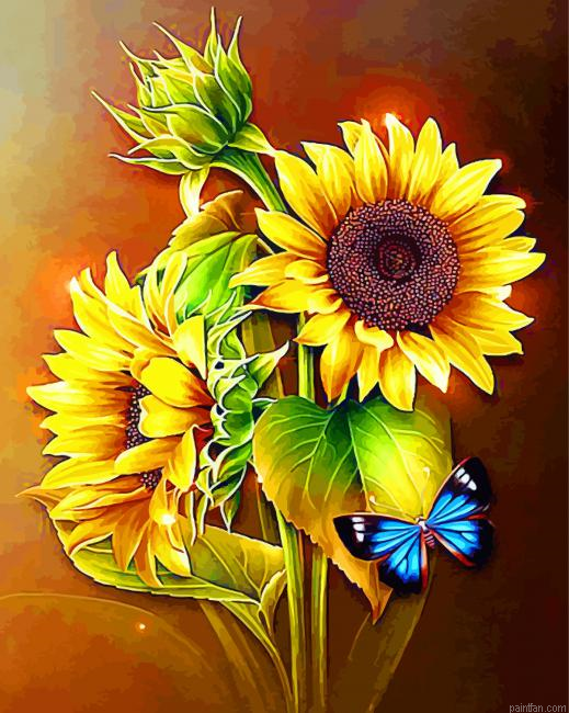 Butterfly On Sunflowers Paint By Number.png