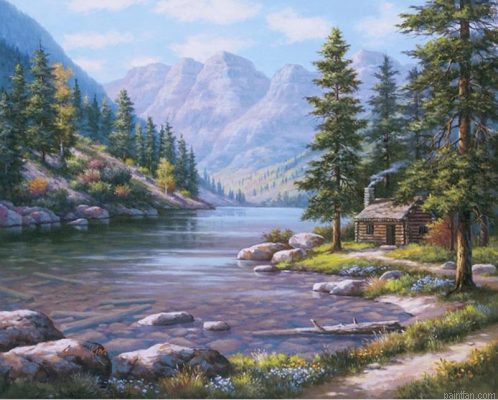 Cabin By River Paint By Numbers.png
