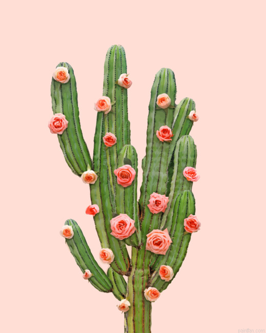 Cactus And Pink Roses Paint By Number.png
