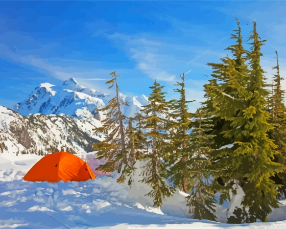 Camping In Snowy Mountains Paint By Numbers.png