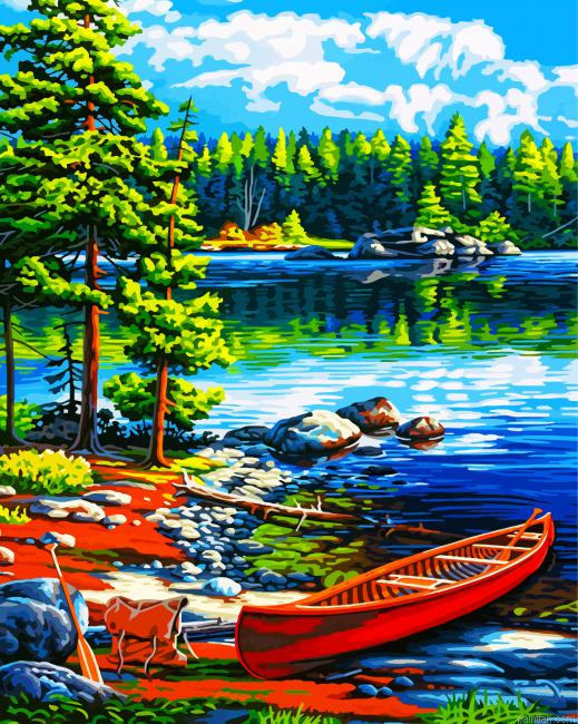 Canoe By Lake Paint By Number.png