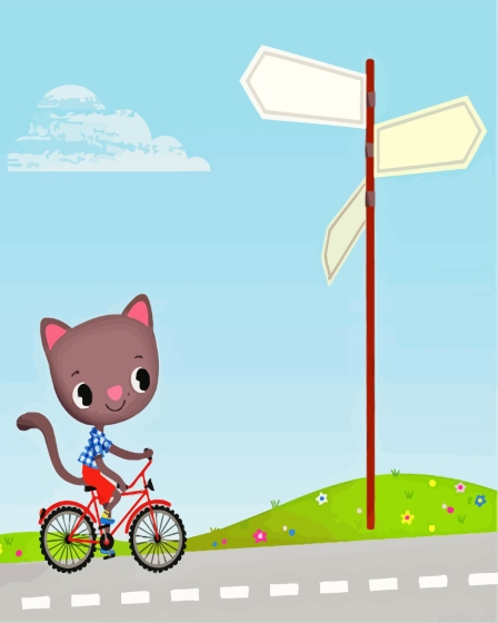 Cartoon Cat On Bike Paint By Numbers.png