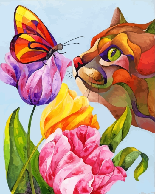 Cat And Butterflies Paint By Number.png