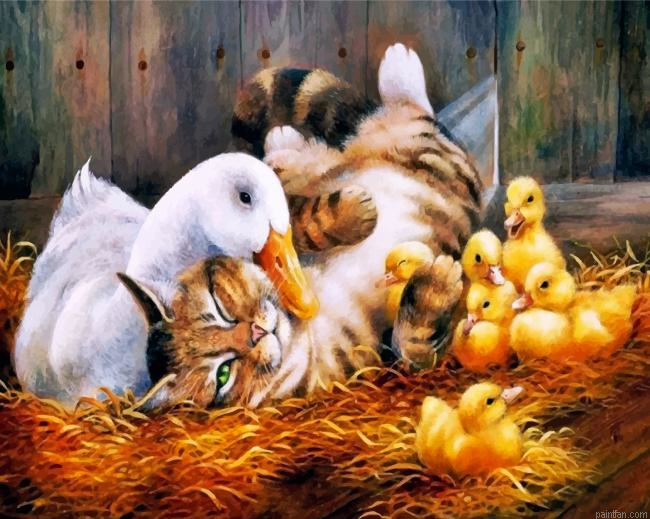 Cat And Duck Family Paint By Number.png