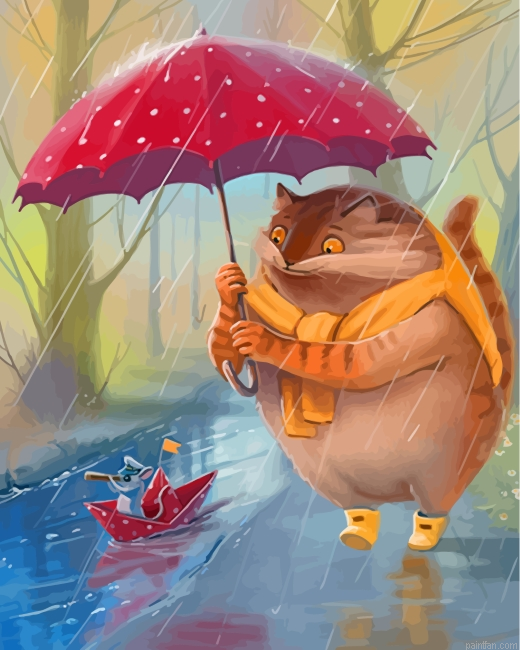 Cat And Mouse In Rain Paint By Number.png