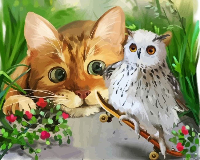 Cat And Snowy Owl Paint By Number.png