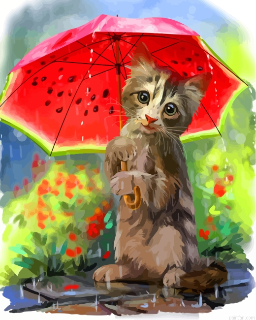 Cat And Watermelon Umbrella Paint By Number.png