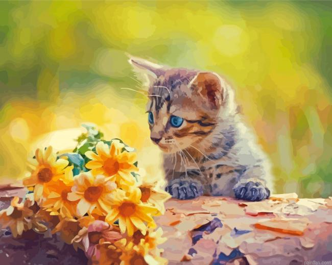 Cat And Yellow Flowers Paint By Numbers.png