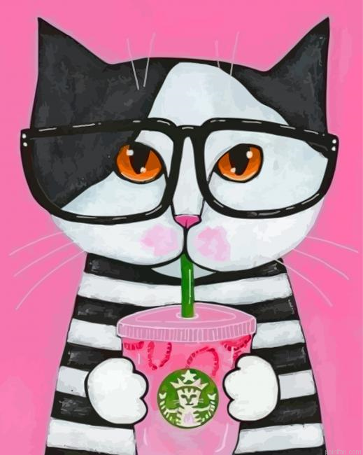 Cat Drinking Coffee Paint By Number.png