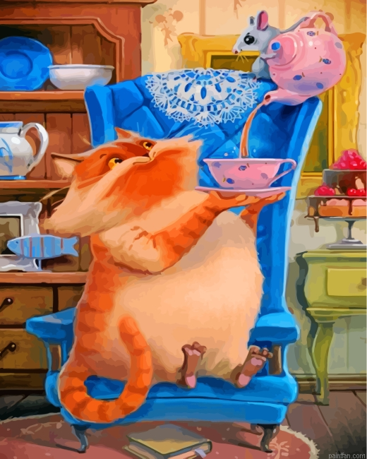 Cat Drinking Tea Paint By Number.png