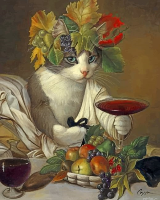 Cat Drinking Wine New Paint By Numbers.png