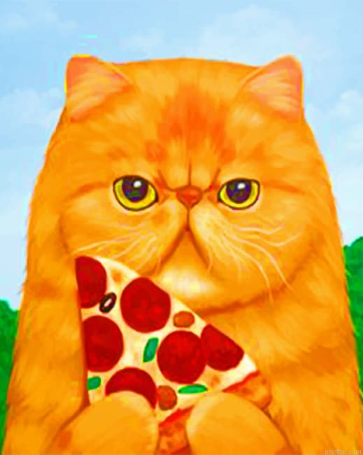 Cat Eating Pizza Animals Paint By Numbers.png