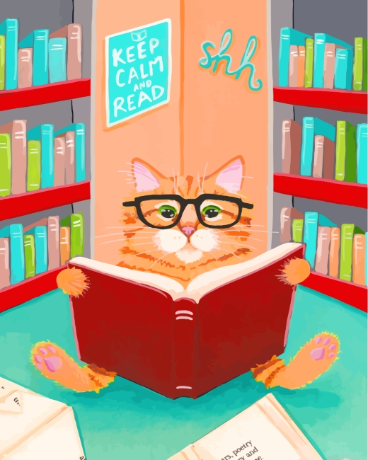 Cat In Library Paint By Number.png