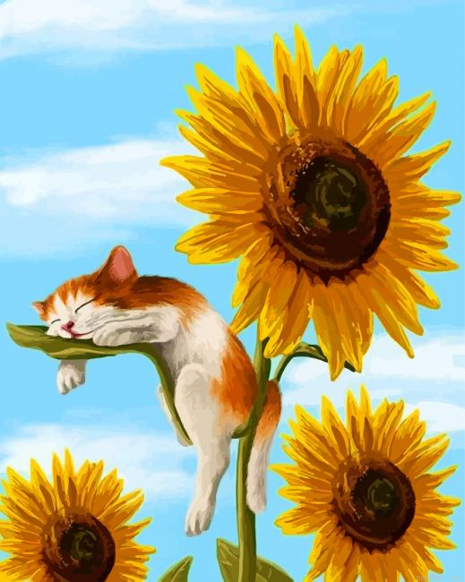 Cat On Sunflower Paint By Number.png