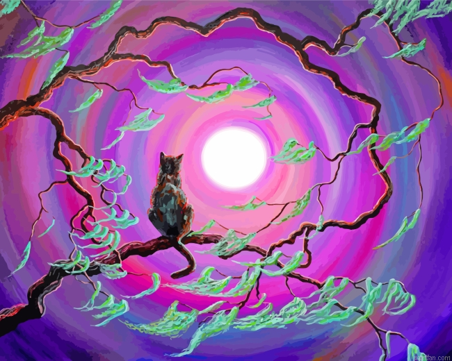 Cat On Tree Branches Paint By Number.png