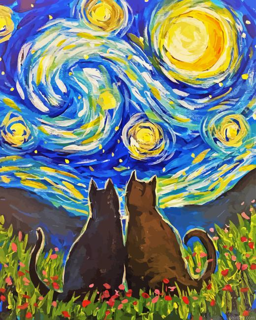 Cat Starry Night Paint By Numbers.png