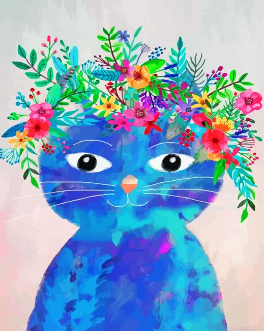 Cat With Flowers Paint By Number.png