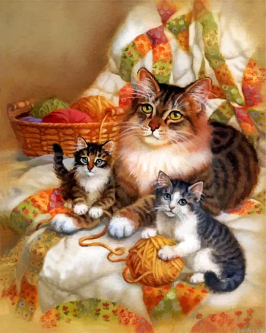 Cat Mama And Babies Paint By Number.png