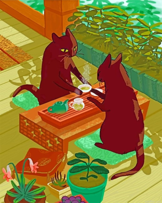 Cats Drinking Hot Tea Illustrations Paint By Numbers.png