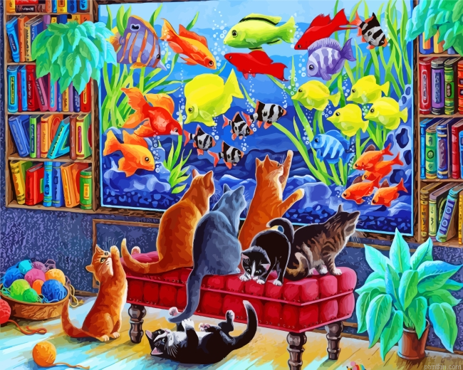 Cats Watching Fishes Paint By Number.png