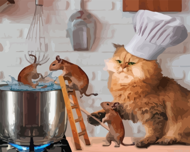 Chef Cat And Mice Paint By Number.png