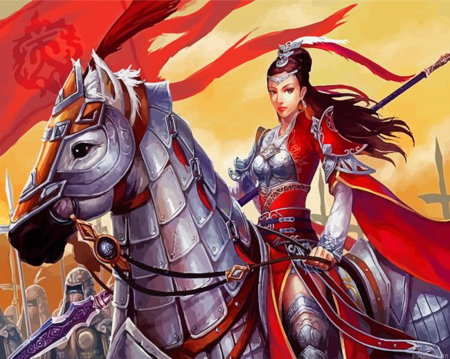 Chinese Woman Warrior On Horse Paint By Numbers.png