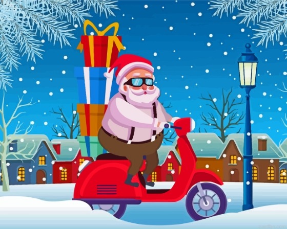 Christmas Santa With Motorcycle Paint By Numbers.png
