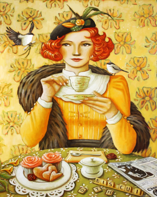 Classic Woman Drinking Coffee Paint By Numbers.png