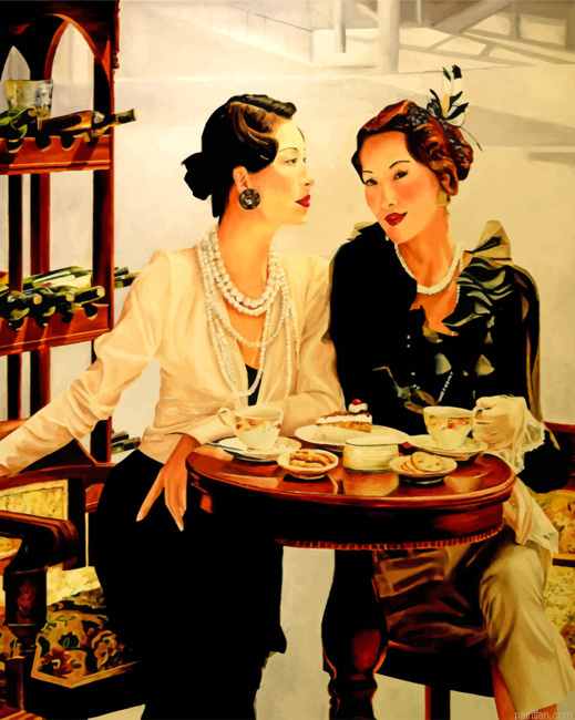Classic Women Drinking Coffee Paint By Numbers.png